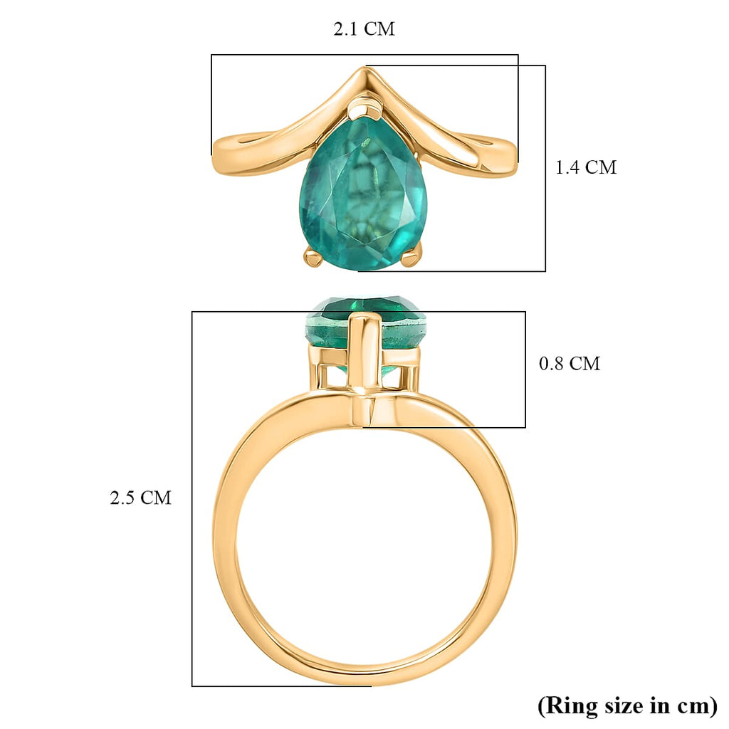 D'Joy Emeraldine Triplet Quartz Solitaire Ring in Yellow Gold Plated Sterling Silver 2.84 Ct.