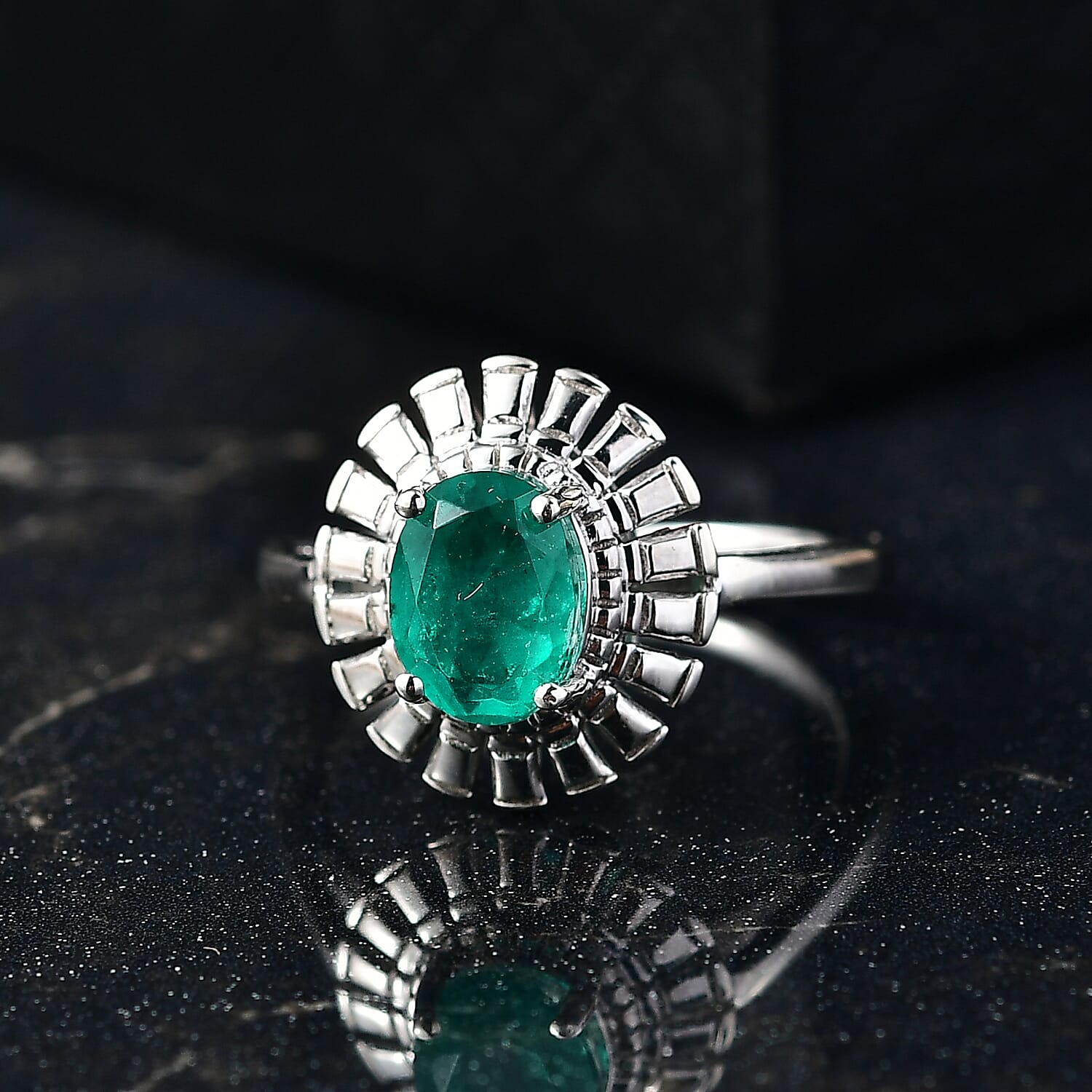 D'Joy Emeraldine Triplet Quartz Solitaire Ring in Platinum Overlay Sterling Silver 1.33 Ct. 8244878 2