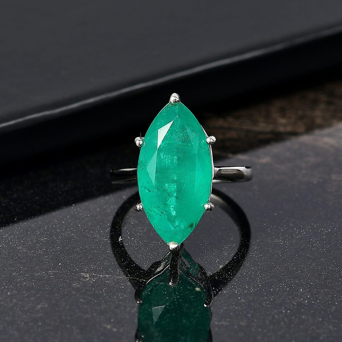 D'Joy Emeraldine Triplet Quartz Solitaire Ring in Platinum Overlay Sterling Silver 8.24 Ct. 8247579 2