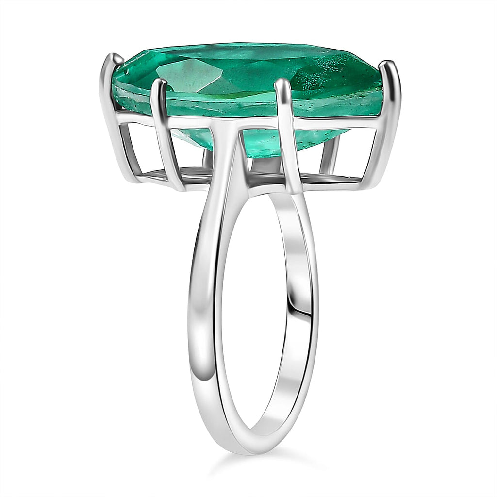 D'Joy Emeraldine Triplet Quartz Solitaire Ring in Platinum Overlay Sterling Silver 8.24 Ct.