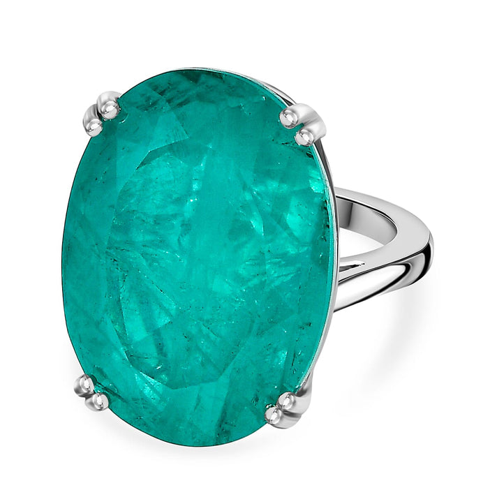 D'Joy Emeraldine Triplet Quartz Solitaire Ring in Rhodium Overlay Sterling Silver 27.13 Ct, Silver Wt. 5.74 Gms. 8357920 1