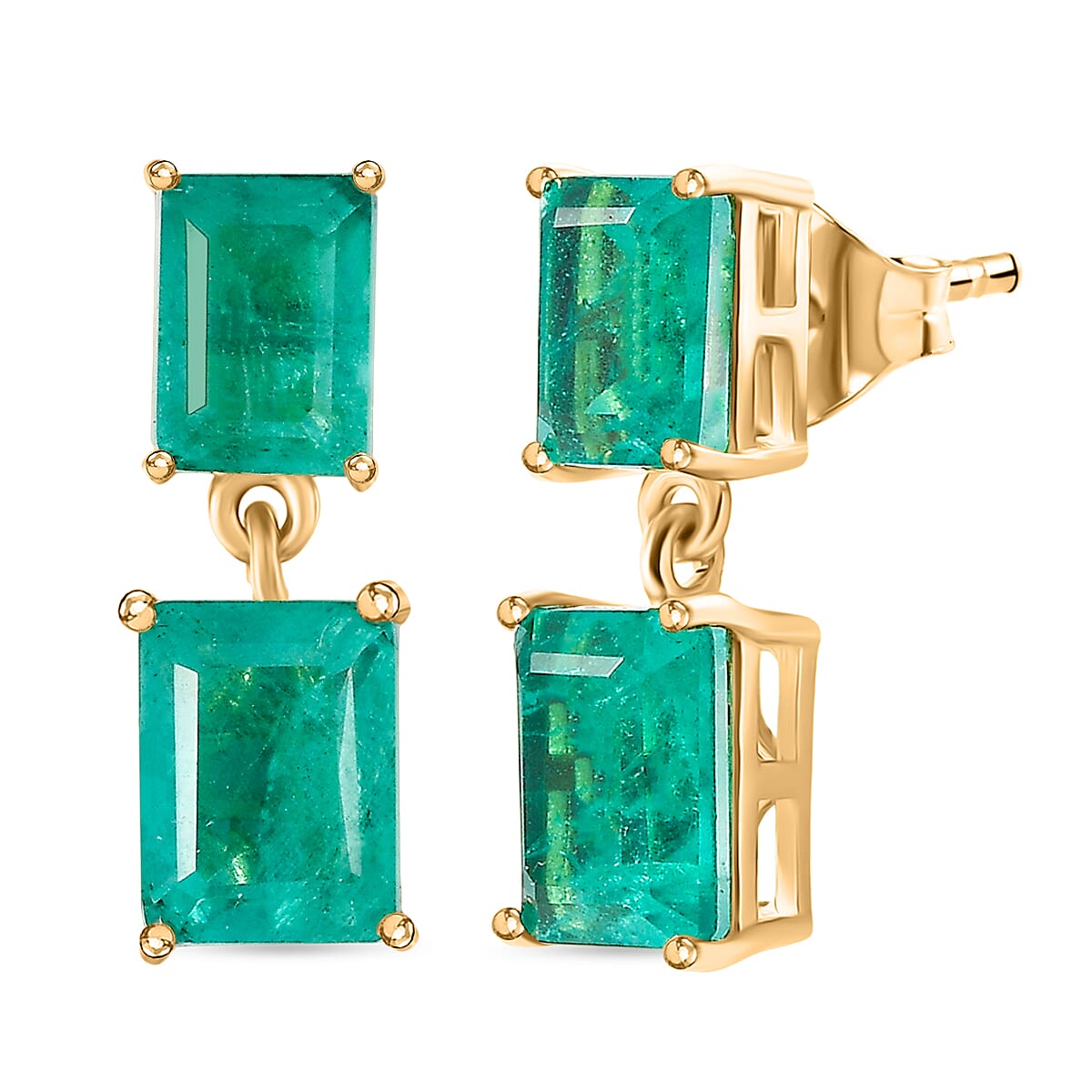 D'Joy Emeraldine Triplet Quartz Solitaire Stud Push Post Earring in Yellow Gold Plated Sterling Silver 5.02 Ct. 8355120 0