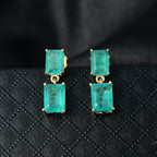 D'Joy Emeraldine Triplet Quartz Solitaire Stud Push Post Earring in Yellow Gold Plated Sterling Silver 5.02 Ct.