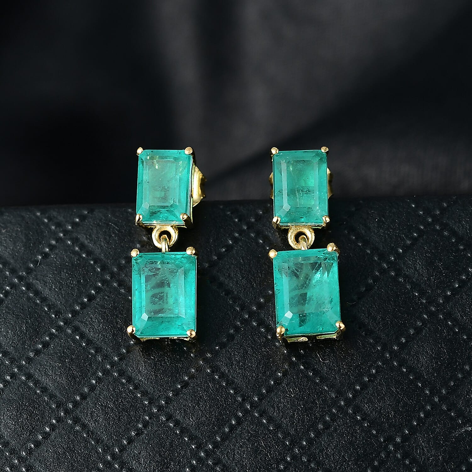 D'Joy Emeraldine Triplet Quartz Solitaire Stud Push Post Earring in Yellow Gold Plated Sterling Silver 5.02 Ct. 8355120 1