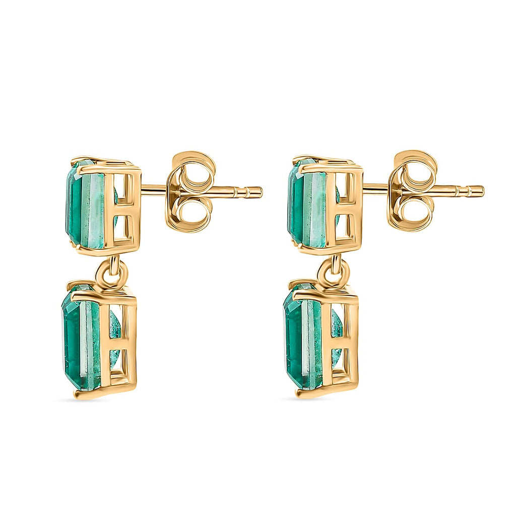 D'Joy Emeraldine Triplet Quartz Solitaire Stud Push Post Earring in Yellow Gold Plated Sterling Silver 5.02 Ct.
