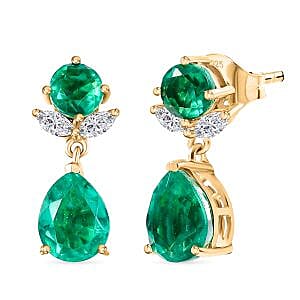 D'Joy Emeraldine Triplet Quartz &amp; White Topaz Dangling Earring in Yellow Gold Plated Sterling Silver 5.43 Ct. 8243649 0