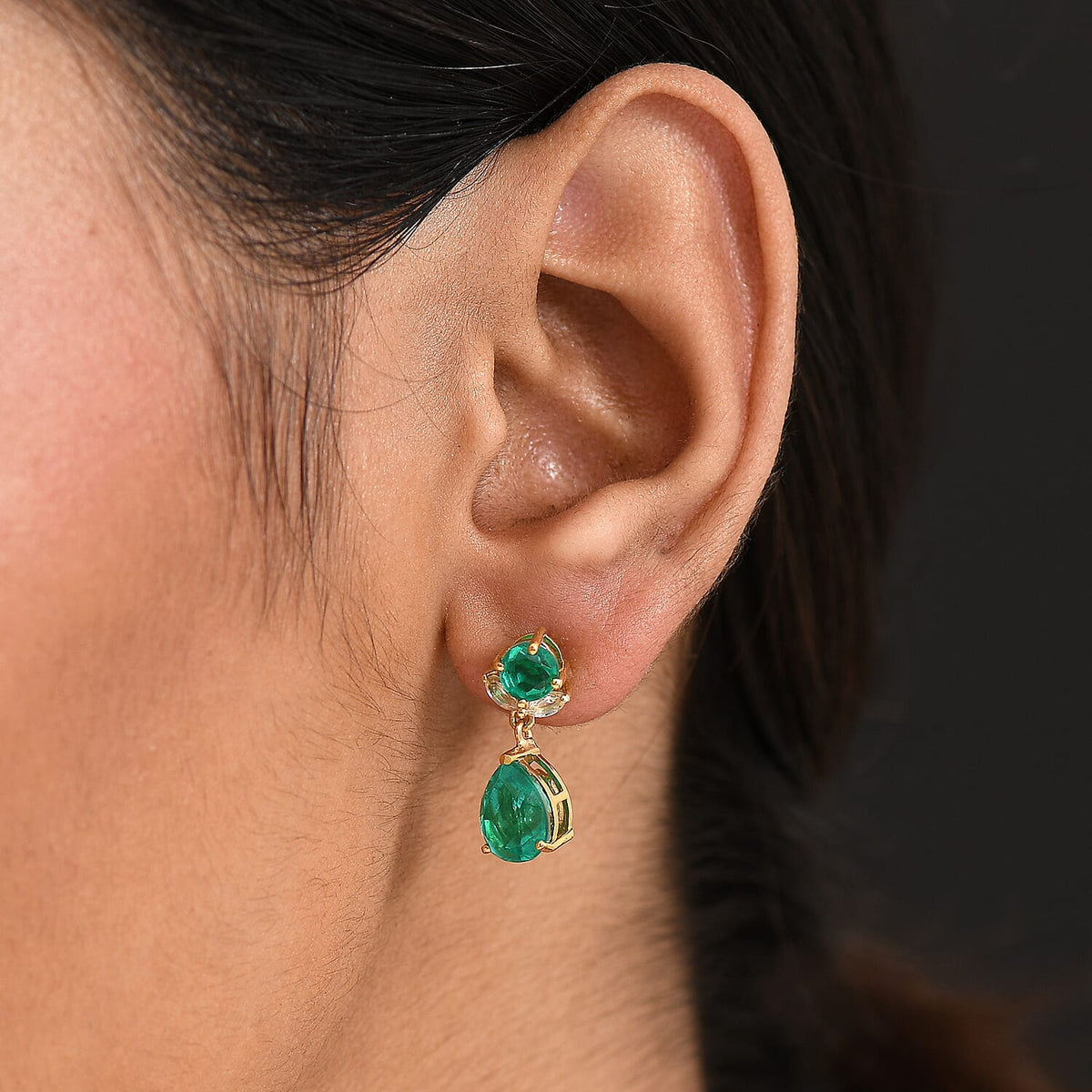D'Joy Emeraldine Triplet Quartz &amp; White Topaz Dangling Earring in Yellow Gold Plated Sterling Silver 5.43 Ct. 8243649 2