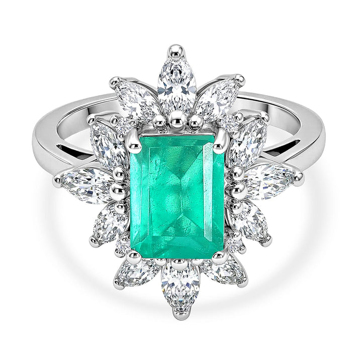 D'Joy Emeraldine Triplet Quartz &amp; White Topaz Halo Ring in Rhodium Overlay Sterling Silver 3.54 Ct. 8513239 1