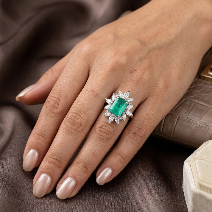 D'Joy Emeraldine Triplet Quartz &amp; White Topaz Halo Ring in Rhodium Overlay Sterling Silver 3.54 Ct. 8513239 2