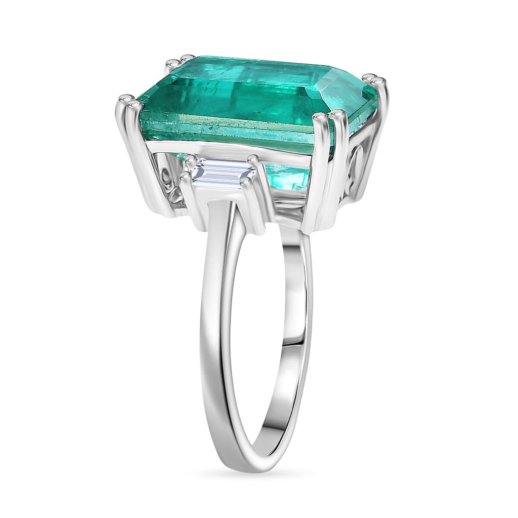 D'Joy Emeraldine Triplet Quartz & White Topaz Ring in Platinum Overlay Sterling Silver 8.32 Ct.
