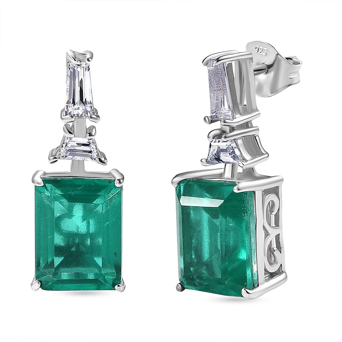 D'Joy Emeraldine Triplet Quartz &amp; White Topaz Stud Push Post Earring in Platinum Overlay Sterling Silver 5.86 Ct. 8244867 0
