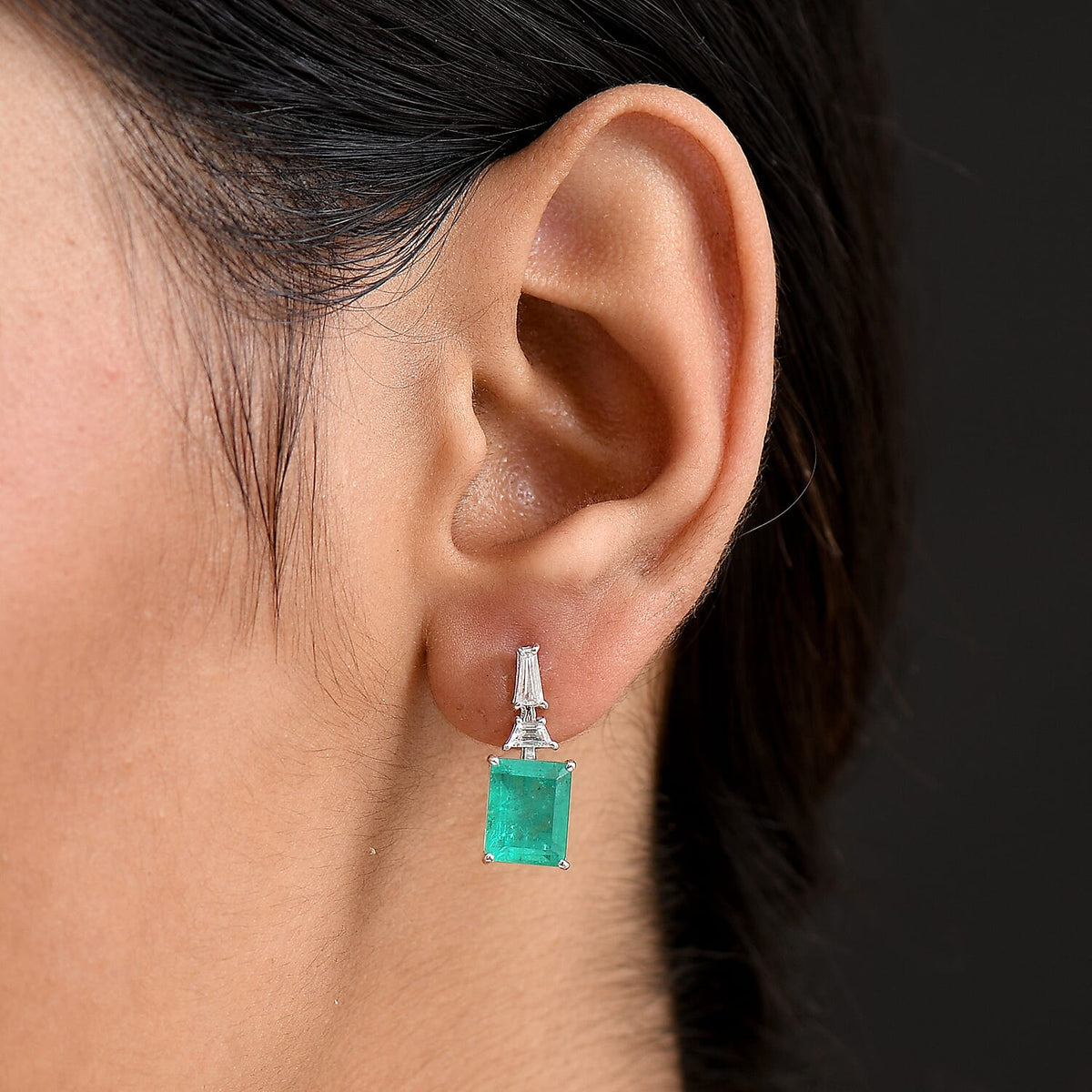 D'Joy Emeraldine Triplet Quartz &amp; White Topaz Stud Push Post Earring in Platinum Overlay Sterling Silver 5.86 Ct. 8244867 2