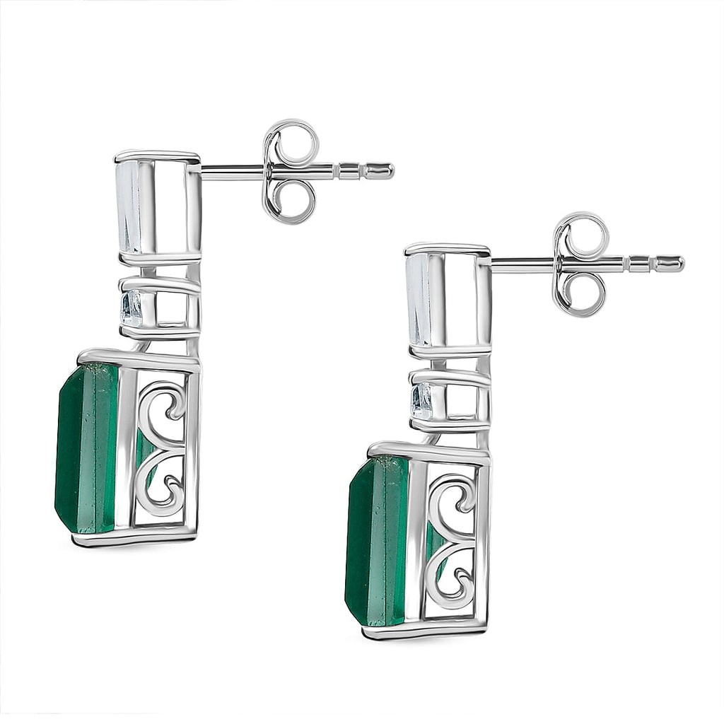 D'Joy Emeraldine Triplet Quartz & White Topaz Stud Push Post Earring in Platinum Overlay Sterling Silver 5.86 Ct.