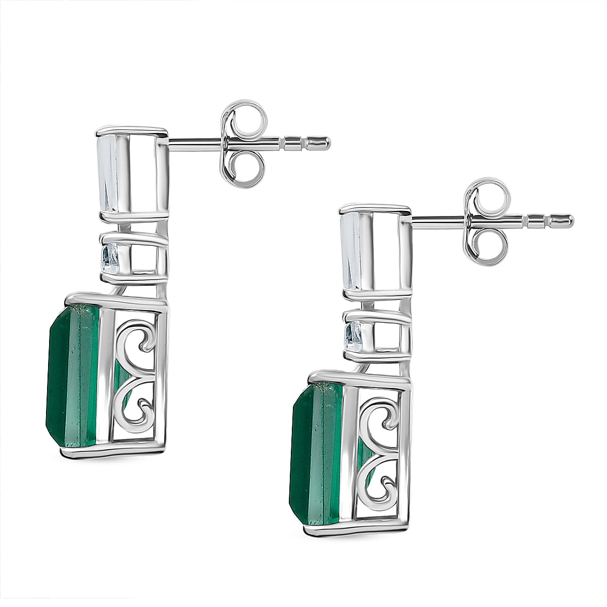 D'Joy Emeraldine Triplet Quartz &amp; White Topaz Stud Push Post Earring in Platinum Overlay Sterling Silver 5.86 Ct. 8244867 3