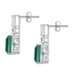 D'Joy Emeraldine Triplet Quartz & White Topaz Stud Push Post Earring in Platinum Overlay Sterling Silver 5.86 Ct.
