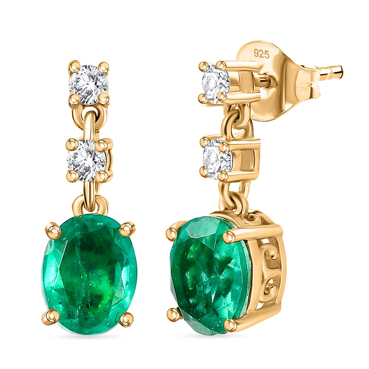 D'Joy Emeraldine Triplet Quartz &amp; White Zircon Dangling Earring in Yellow Gold Plated Sterling Silver 3.03 Ct. 8242313 0
