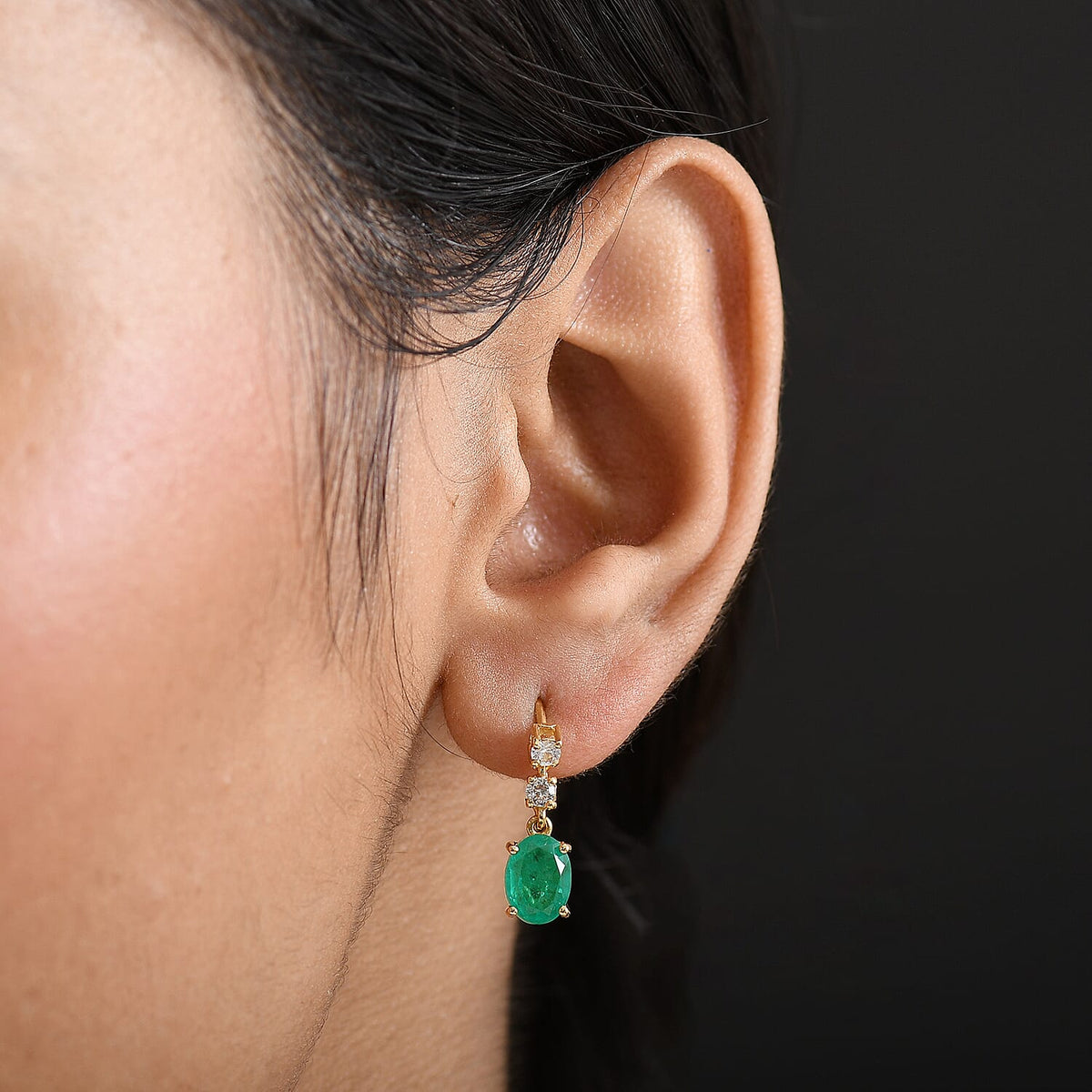 D'Joy Emeraldine Triplet Quartz &amp; White Zircon Dangling Earring in Yellow Gold Plated Sterling Silver 3.03 Ct. 8242313 2