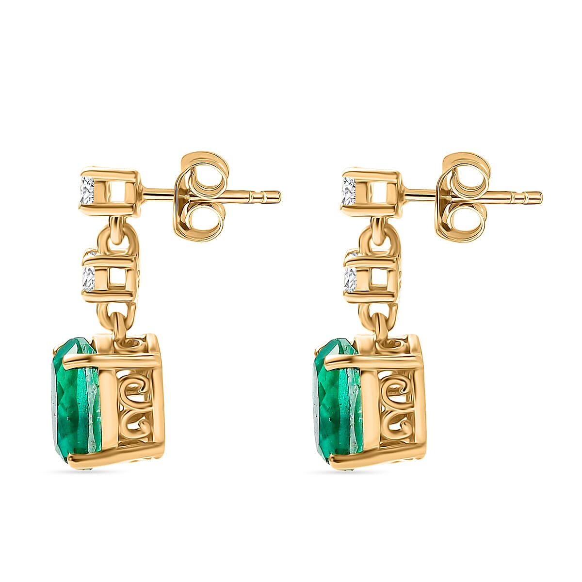 D'Joy Emeraldine Triplet Quartz &amp; White Zircon Dangling Earring in Yellow Gold Plated Sterling Silver 3.03 Ct. 8242313 3