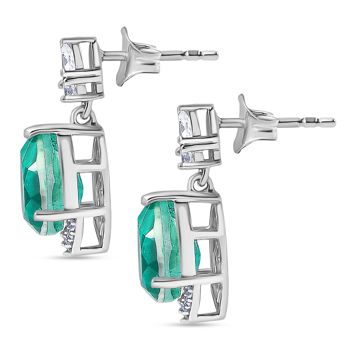 D'Joy Emeraldine Triplet Quartz &amp; White Zircon Dangling Earring in Platinum Overlay Sterling Silver 4.69 Ct. 8345388 3