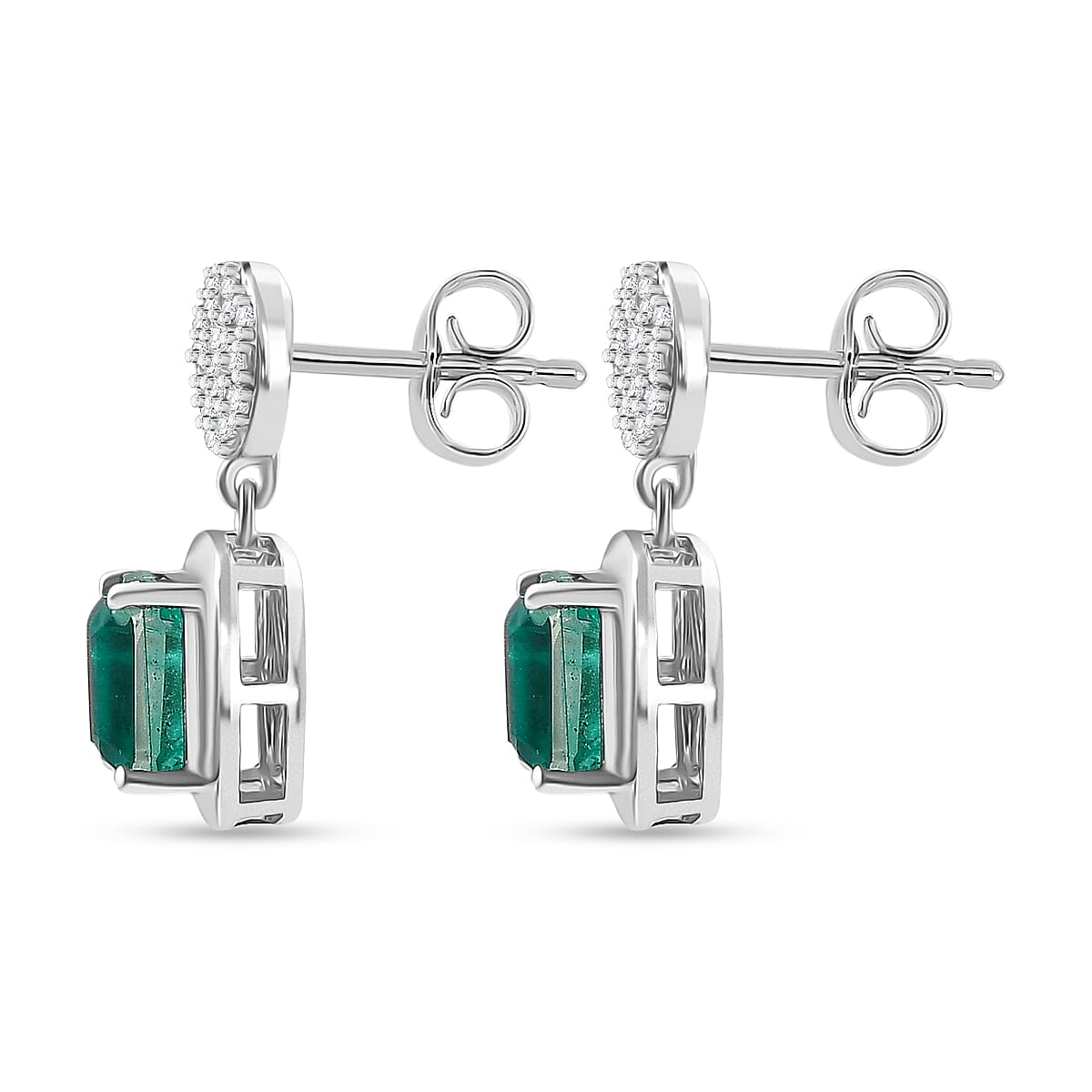 D'Joy Emeraldine Triplet Quartz and White Zircon Dangling Earring in Platinum Overlay Sterling Silver 4.47 Ct. 8353578 3