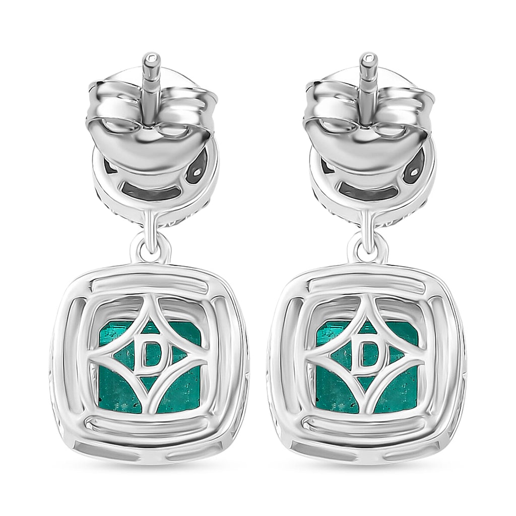 D'Joy Emeraldine Triplet Quartz & White Zircon Dangling Earring in Platinum Overlay Sterling Silver 4.47 Ct.