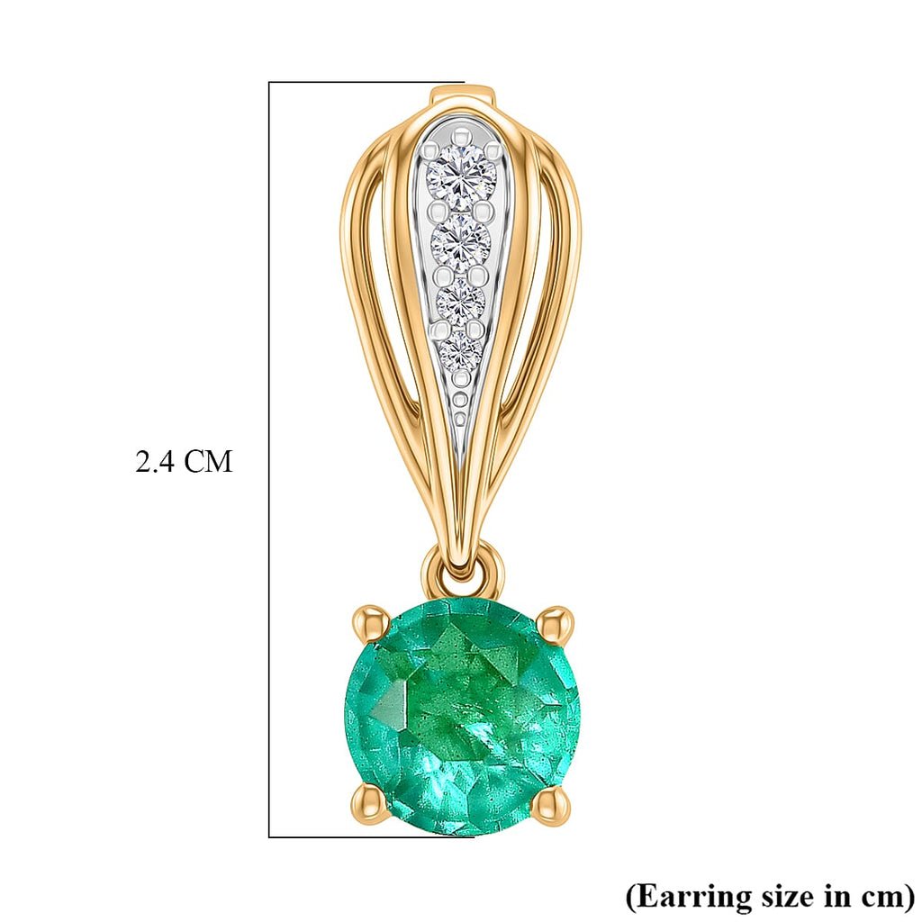 D'Joy Emeraldine Triplet Quartz & White Zircon Dangling Earring with Clasp in Yellow Gold Plated Sterling Silver 2.90 Ct.