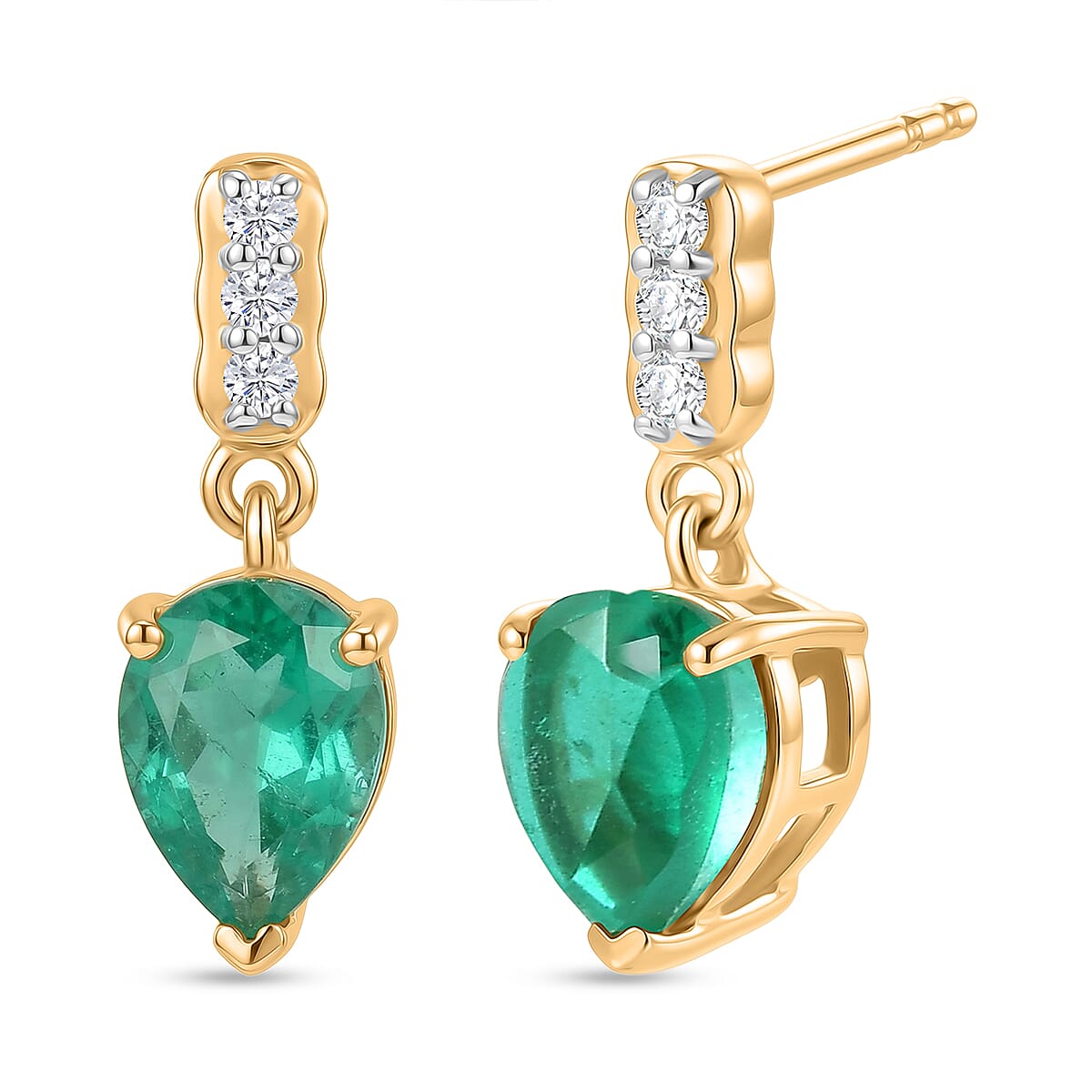 D'Joy Emeraldine Triplet Quartz &amp; White Zircon Dangling Earring with Push Post in Yellow Gold Plated Sterling Silver 2.85 Ct. 8507851 0