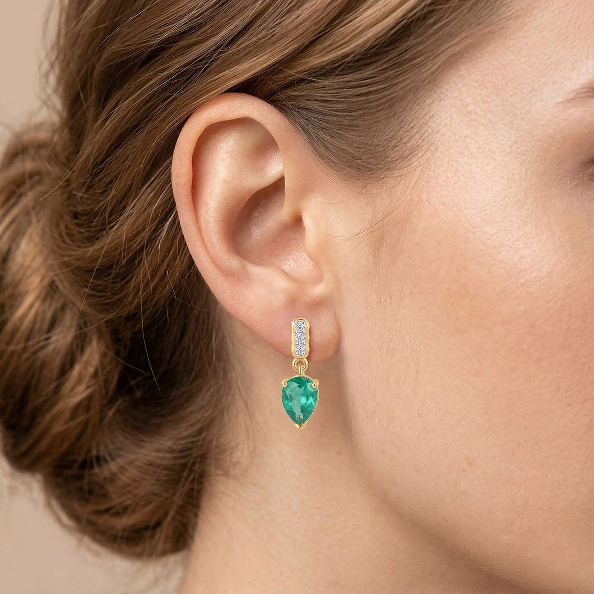 D'Joy Emeraldine Triplet Quartz &amp; White Zircon Dangling Earring with Push Post in Yellow Gold Plated Sterling Silver 2.85 Ct. 8507851 3