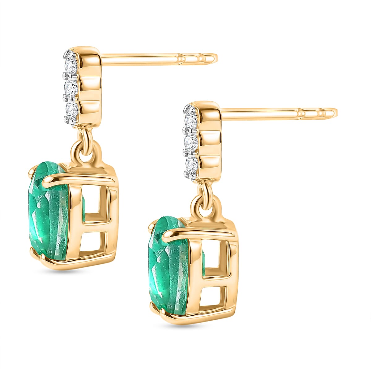 D'Joy Emeraldine Triplet Quartz &amp; White Zircon Dangling Earring with Push Post in Yellow Gold Plated Sterling Silver 2.85 Ct. 8507851 4