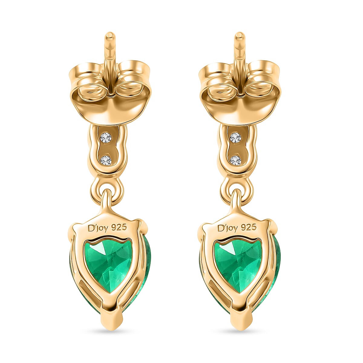 D'Joy Emeraldine Triplet Quartz &amp; White Zircon Dangling Earring with Push Post in Yellow Gold Plated Sterling Silver 2.85 Ct. 8507851 5