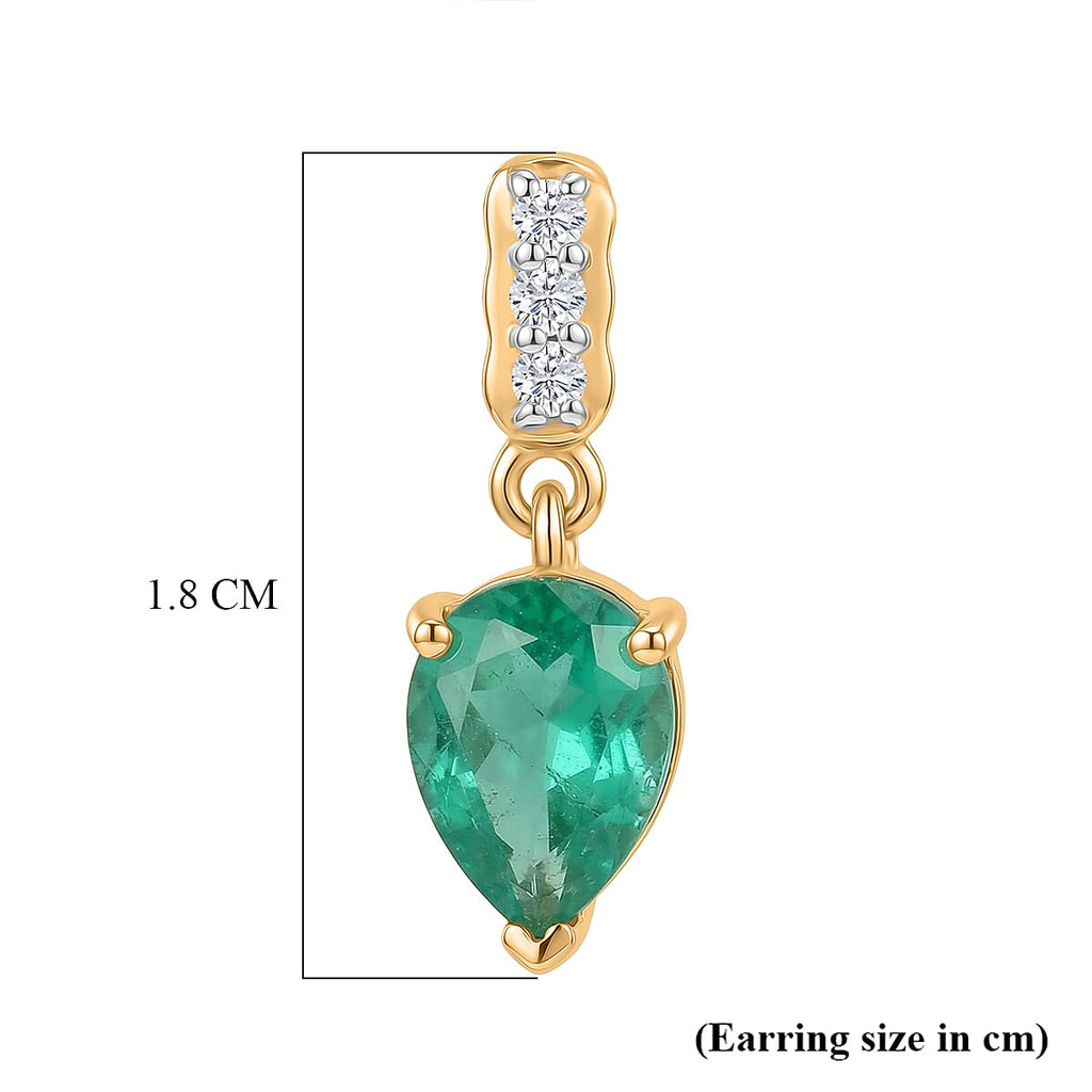 D'Joy Emeraldine Triplet Quartz & White Zircon Dangling Earring with Push Post in Yellow Gold Plated Sterling Silver 2.85 Ct.
