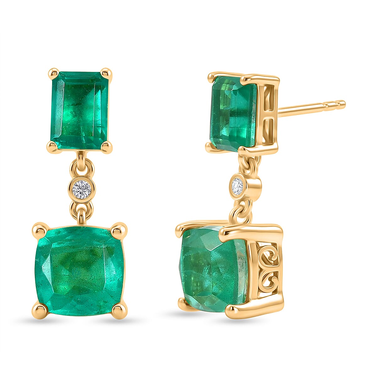D'Joy Emeraldine Triplet Quartz &amp; White Zircon Dangling Earring with Push Post in Yellow Gold Plated Sterling Silver 7.75 Ct. 8513259 0