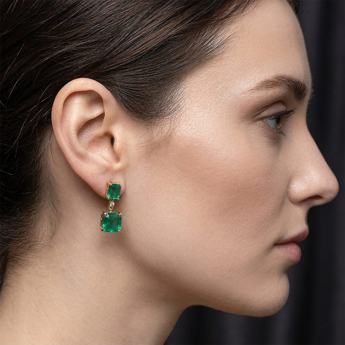 D'Joy Emeraldine Triplet Quartz &amp; White Zircon Dangling Earring with Push Post in Yellow Gold Plated Sterling Silver 7.75 Ct. 8513259 2