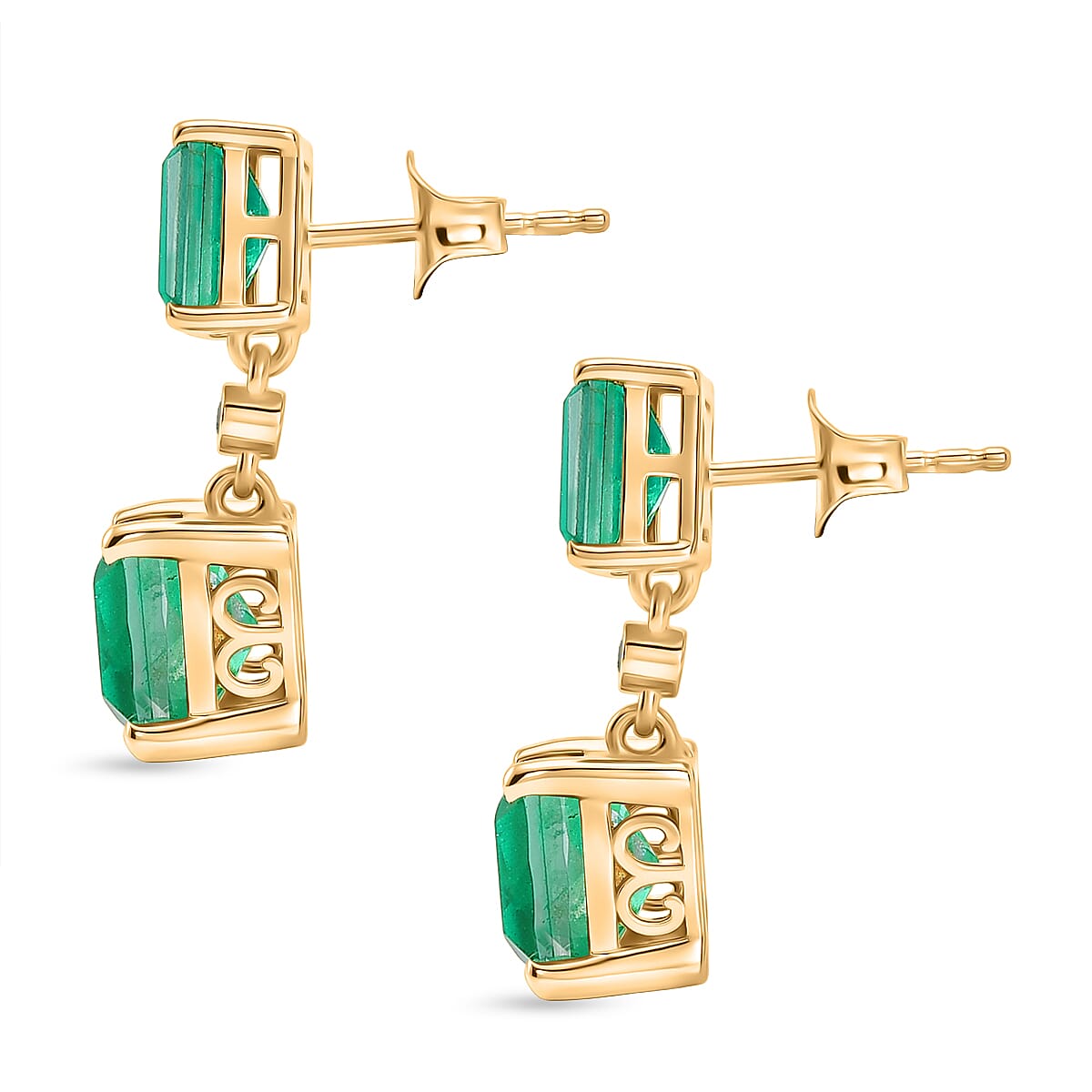 D'Joy Emeraldine Triplet Quartz &amp; White Zircon Dangling Earring with Push Post in Yellow Gold Plated Sterling Silver 7.75 Ct. 8513259 4