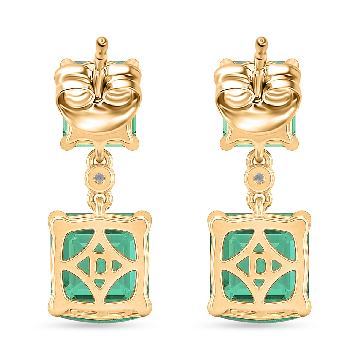D'Joy Emeraldine Triplet Quartz &amp; White Zircon Dangling Earring with Push Post in Yellow Gold Plated Sterling Silver 7.75 Ct. 8513259 5