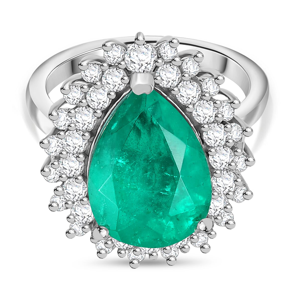 D'Joy Emeraldine Triplet Quartz &amp; White Zircon Ring in Platinum Overlay Sterling Silver 7.61 Ct. 8249742 0