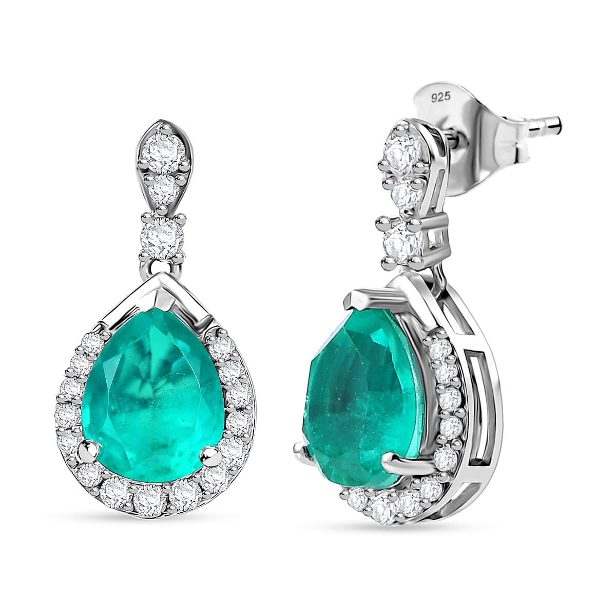 D'Joy Emeraldine Triplet Quartz &amp; White Zircon Earring in Platinum Overlay Sterling Silver 4.79 Ct. 8345221 0