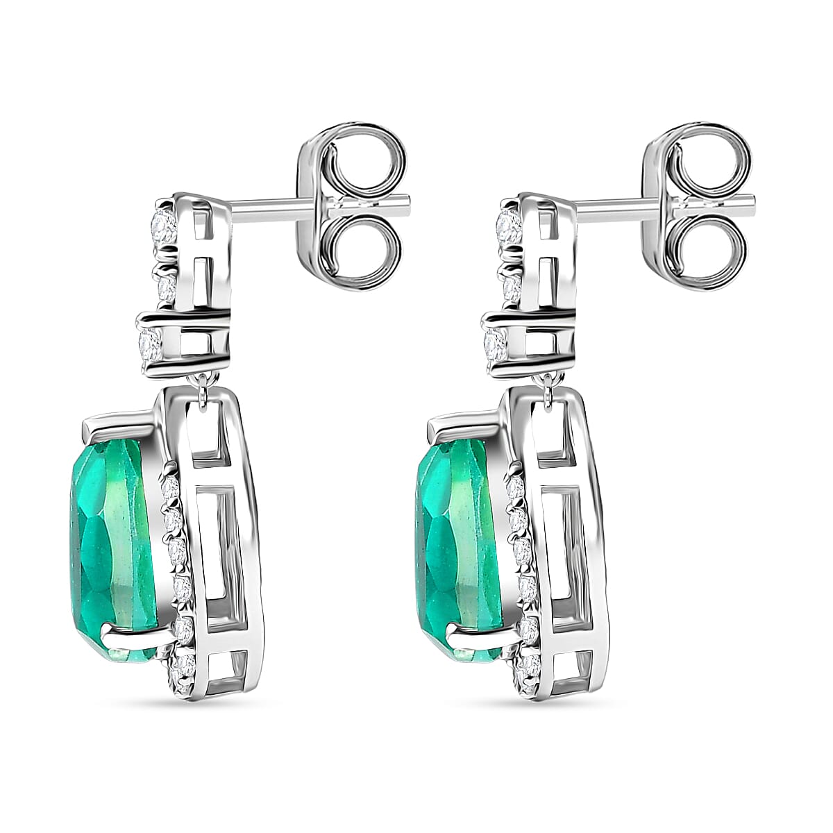 D'Joy Emeraldine Triplet Quartz &amp; White Zircon Earring in Platinum Overlay Sterling Silver 4.79 Ct. 8345221 3