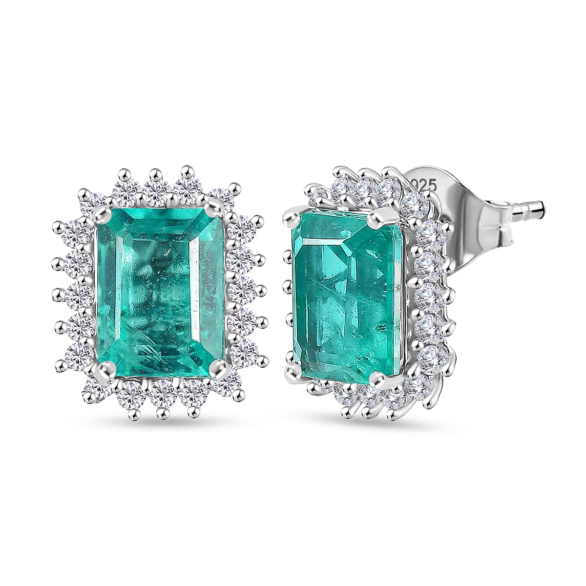 D'Joy 2.5 Ct. Emeraldine Triplet Quartz, White Zircon Halo Earring in Platinum Overlay Sterling Silver 8355083 0