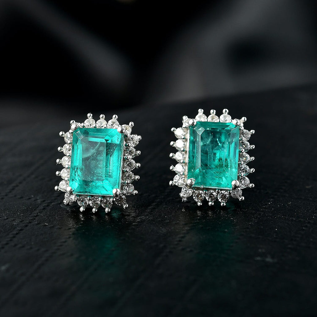 D'Joy Emeraldine Triplet Quartz & White Zircon Earring in Platinum Overlay Sterling Silver 3.06 Ct.