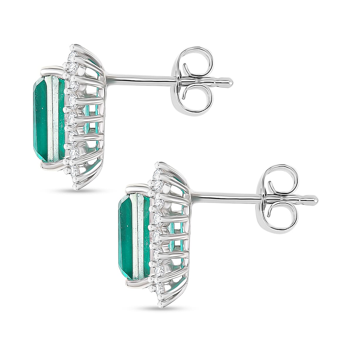 D'Joy 2.5 Ct. Emeraldine Triplet Quartz, White Zircon Halo Earring in Platinum Overlay Sterling Silver 8355083 3
