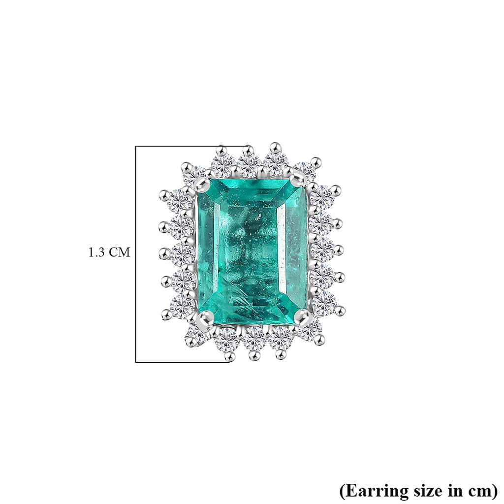 D'Joy Emeraldine Triplet Quartz & White Zircon Earring in Platinum Overlay Sterling Silver 3.06 Ct.