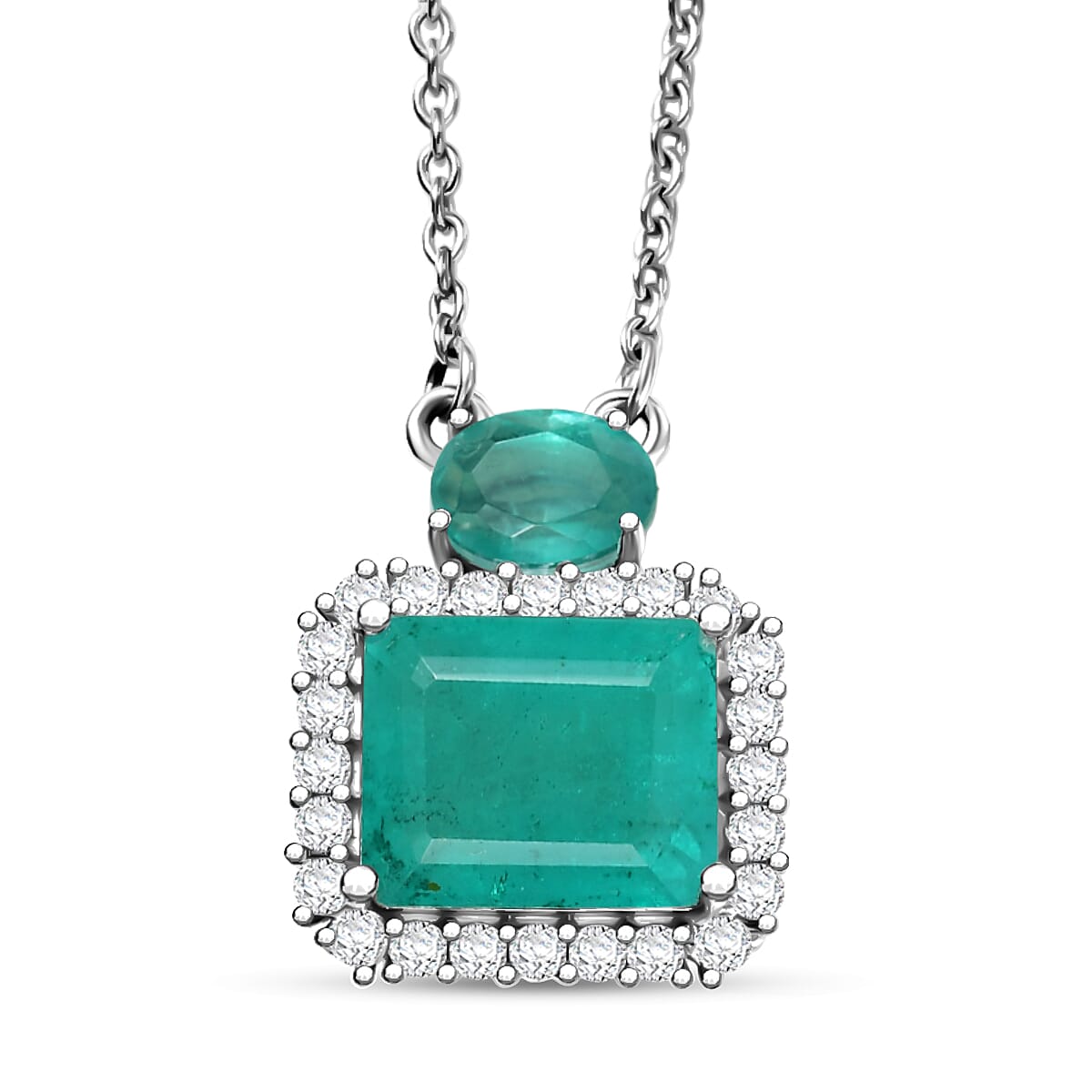D'Joy Emeraldine Triplet Quartz &amp; White Zircon Necklace (Size 20) in Platinum Overlay Sterling Silver 6.93 Ct. 8355092 0
