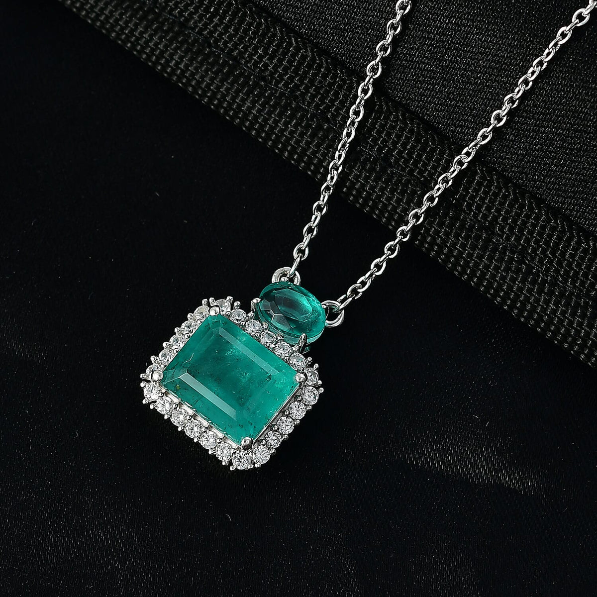 D'Joy Emeraldine Triplet Quartz &amp; White Zircon Necklace (Size 20) in Platinum Overlay Sterling Silver 6.93 Ct. 8355092 2