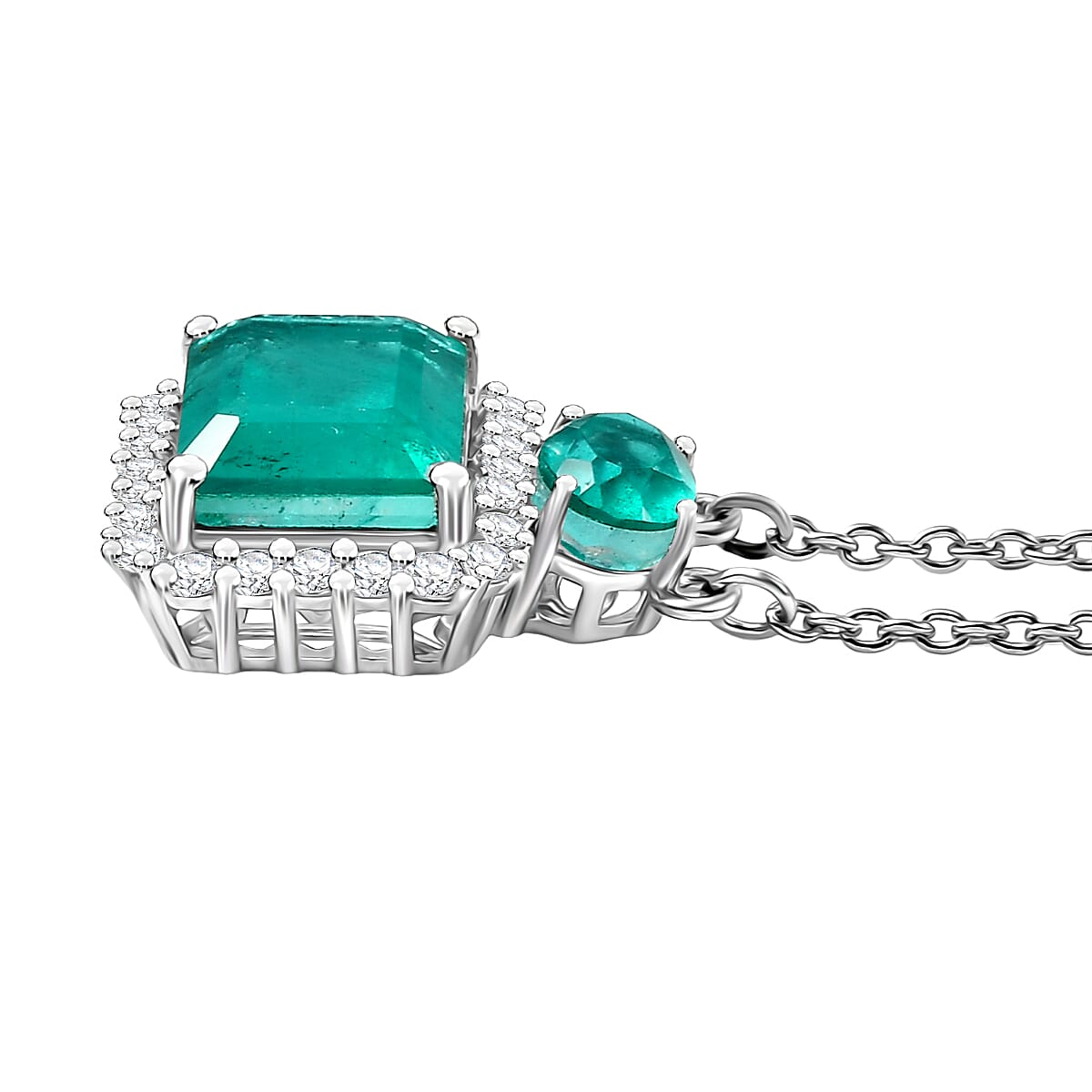 D'Joy Emeraldine Triplet Quartz &amp; White Zircon Necklace (Size 20) in Platinum Overlay Sterling Silver 6.93 Ct. 8355092 4