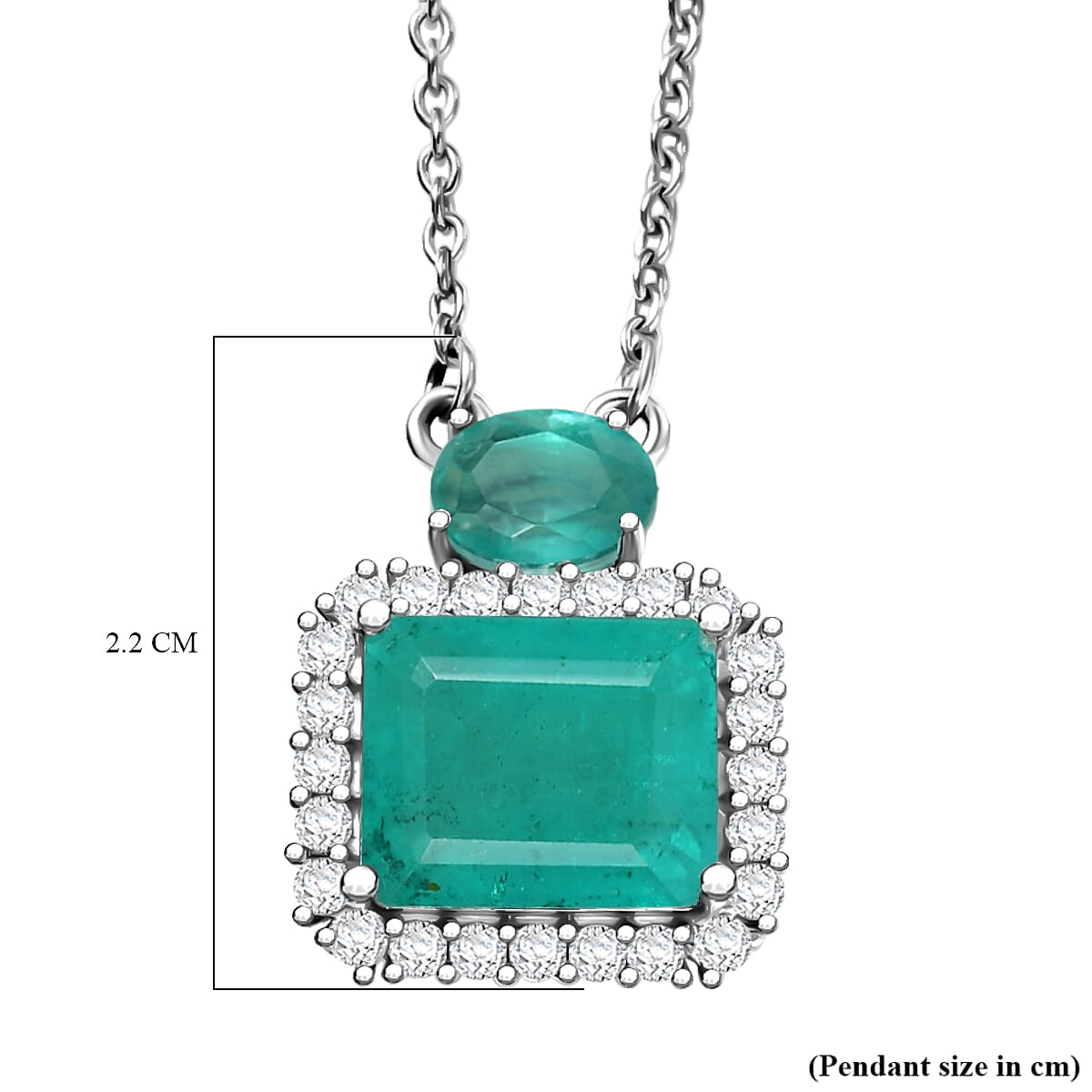 D'Joy Emeraldine Triplet Quartz &amp; White Zircon Necklace (Size 20) in Platinum Overlay Sterling Silver 6.93 Ct. 8355092 6
