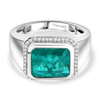 D'Joy Emeraldine Triplet Quartz & White Zircon Mens Ring in Rhodium Overlay Sterling Silver 5.47 Ct, Silver Wt. 6.37 Gms.