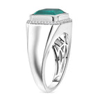 D'Joy Emeraldine Triplet Quartz & White Zircon Mens Ring in Rhodium Overlay Sterling Silver 5.47 Ct, Silver Wt. 6.37 Gms.