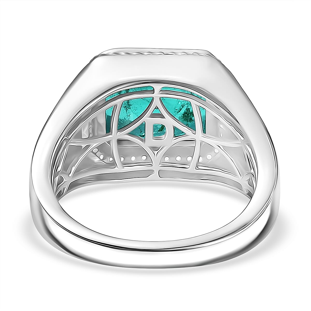 D'Joy Emeraldine Triplet Quartz &amp; White Zircon Mens Ring in Rhodium Overlay Sterling Silver 5.47 Ct, Silver Wt. 6.37 Gms. 8357910 5