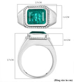 D'Joy Emeraldine Triplet Quartz & White Zircon Mens Ring in Rhodium Overlay Sterling Silver 5.47 Ct, Silver Wt. 6.37 Gms.
